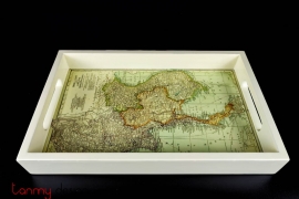 Rectangular lacquer tray with map image 19*30cm
